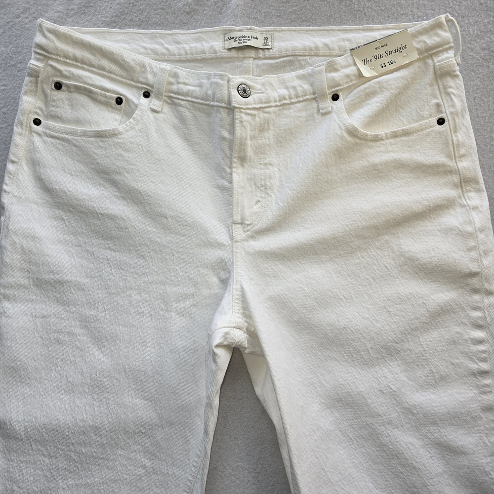 Abercrombie & Fitch The 90s Straight Jeans White Mid Rise 33/16S NWT Aesthetic